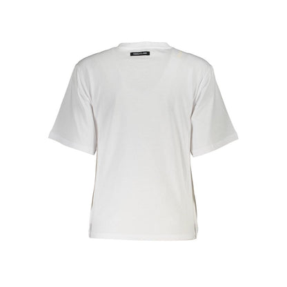 Cavalli Class White Cotton Women T-Shirt, back view showcasing short sleeves and logo detail, luxury fashion top in cotton.