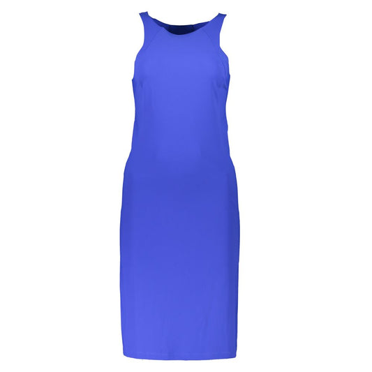 Patrizia Pepe Elegant Blue Crew Neck Dress with Logo Detail PA-28354-S