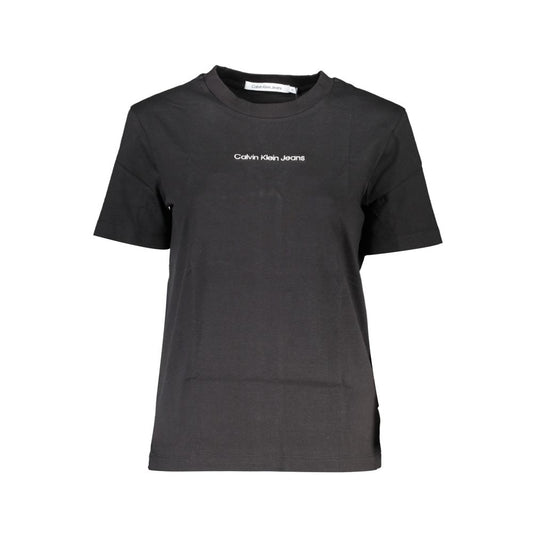 Calvin Klein Black Cotton Women T-Shirt with crew neck and CK logo embroidery.