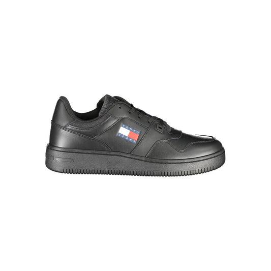 Tommy Hilfiger Black Polyester Sneaker with contrast laces and logo detail, perfect for sporting activities.