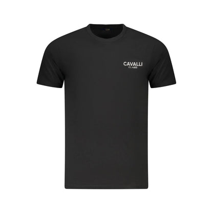 Cavalli Class Black Cotton Men T-Shirt showcasing elegance and style, featuring a sleek design and logo print for modern men.