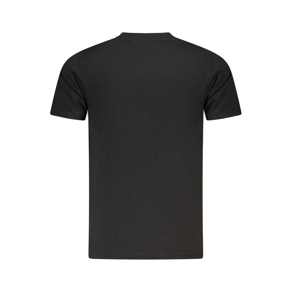 Back view of Cavalli Class Black Cotton Men T-Shirt showcasing sleek design and high-end sophistication in premium cotton.