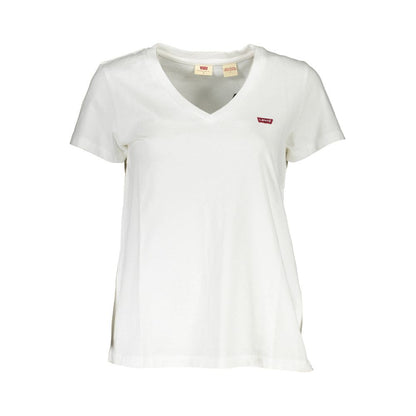 Levi's White Cotton Women T-Shirt with V-neck and logo