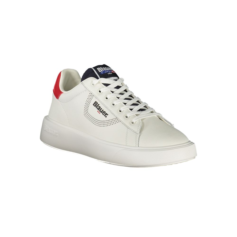 Blauer White Leather Men Sneaker with contrasting details and Blauer logo, perfect for modern urban style blending sporty and chic looks.