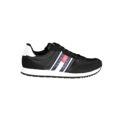 Tommy Hilfiger Black Polyester Sneaker with laces, contrast details, logo, made of 50% recycled polyester material.