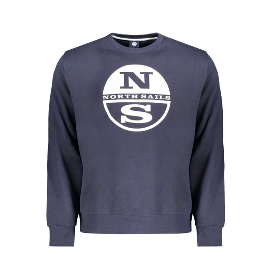 North Sails Blue Cotton Men Sweater with logo, comfortable crew neck, long sleeves, high-quality fabric, stylish casual wear.