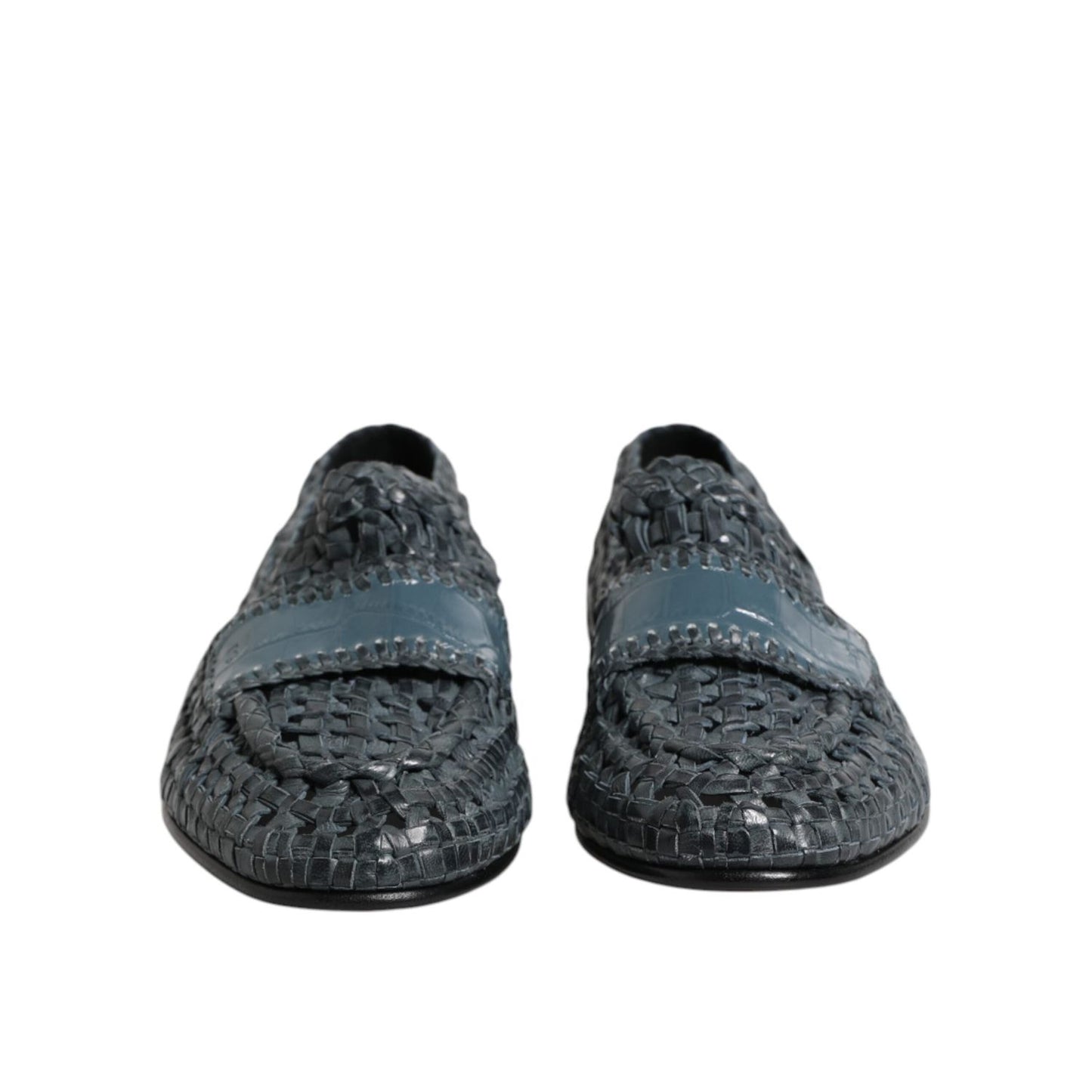 Dolce & Gabbana Blue Woven Leather Slip On Loafers Shoes