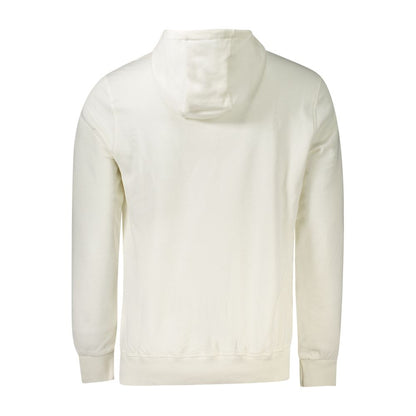 Back view of North Sails White Cotton Men Sweater with hood, showcasing luxury design and brushed finish for style and comfort.