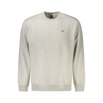 Tommy Hilfiger Gray Cotton Men Sweater with iconic embroidery on classic crew neck for stylish comfort.