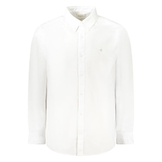 Calvin Klein White Cotton Men Shirt with button-down collar and embroidery, long-sleeve classic fit for sophisticated style.