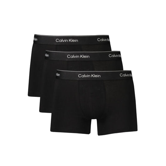 Calvin Klein Black Cotton Men Underwear tri-pack with elastic waistband featuring logo, designed for comfort and style.