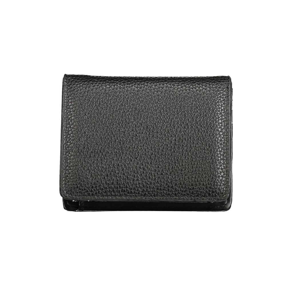 Mario Valentino Black Polyethylene Wallet with coin purse, card spaces, automatic closure, and recycled logo.