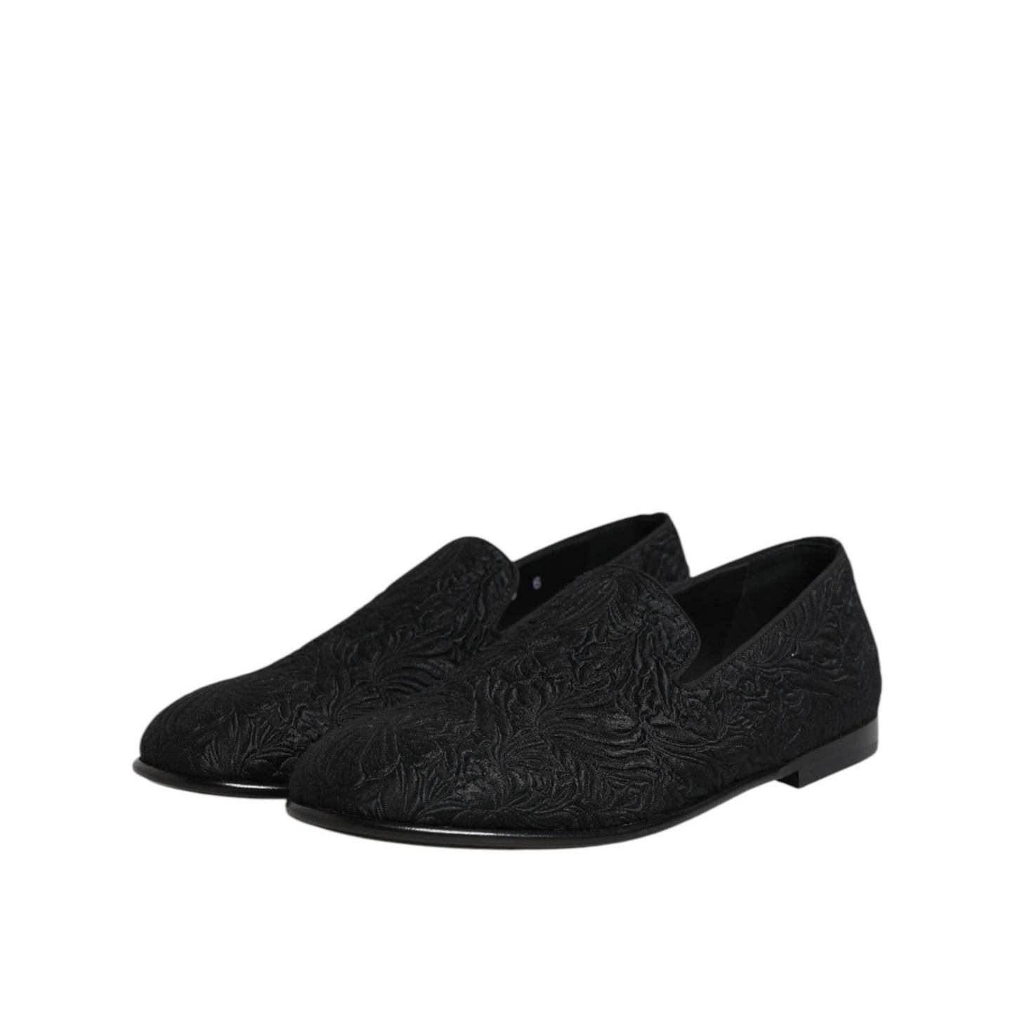 Dolce & Gabbana Black Jacquard Slip On Loafers Formal Shoes