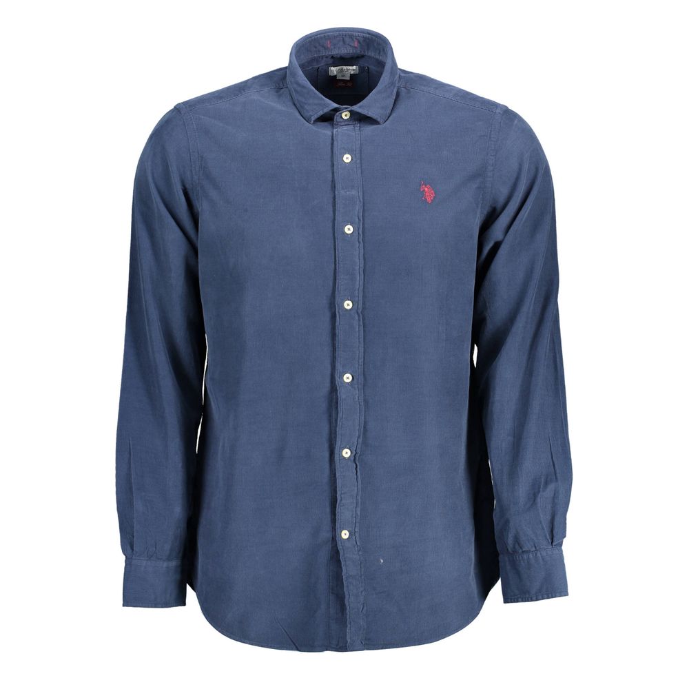 U.S. POLO ASSN. Blue Cotton Men Shirt with French collar and logo embroidery