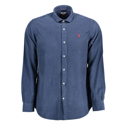 U.S. POLO ASSN. Blue Cotton Men Shirt with French collar and logo embroidery