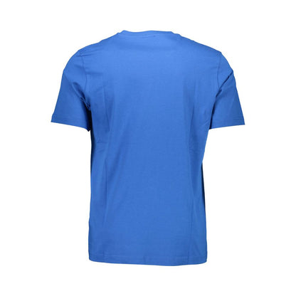 Back view of Diesel Blue Cotton Men T-Shirt, showing short sleeves and crew neck design.
