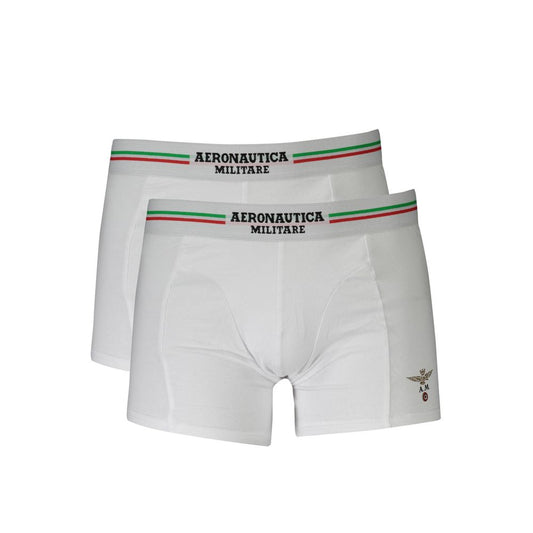 Aeronautica Militare White Cotton Men Boxer bi-pack with logo waistband for modern style and comfort.