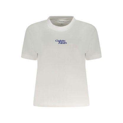 Calvin Klein White Cotton Women T-Shirt with crew neck and logo print, offering casual sophistication and comfort.