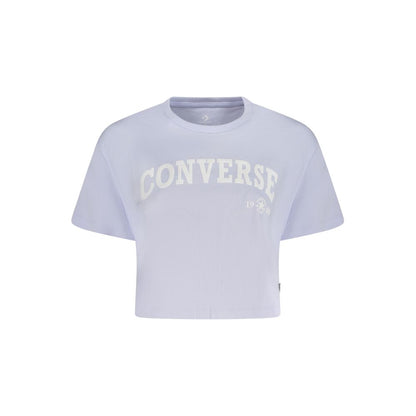 Converse Purple Cotton Women T-Shirt with short sleeves and crew neck featuring the iconic Converse logo, perfect for casual wear.