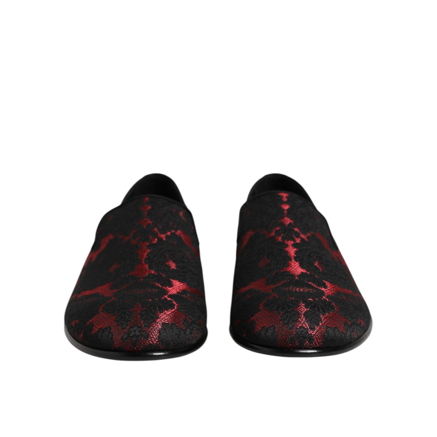 Dolce & Gabbana Red Black Jacquard Slip On Loafers Shoes
