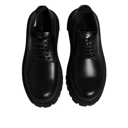 Dolce & Gabbana Black Leather Lace Up Derby Men Dress Shoes