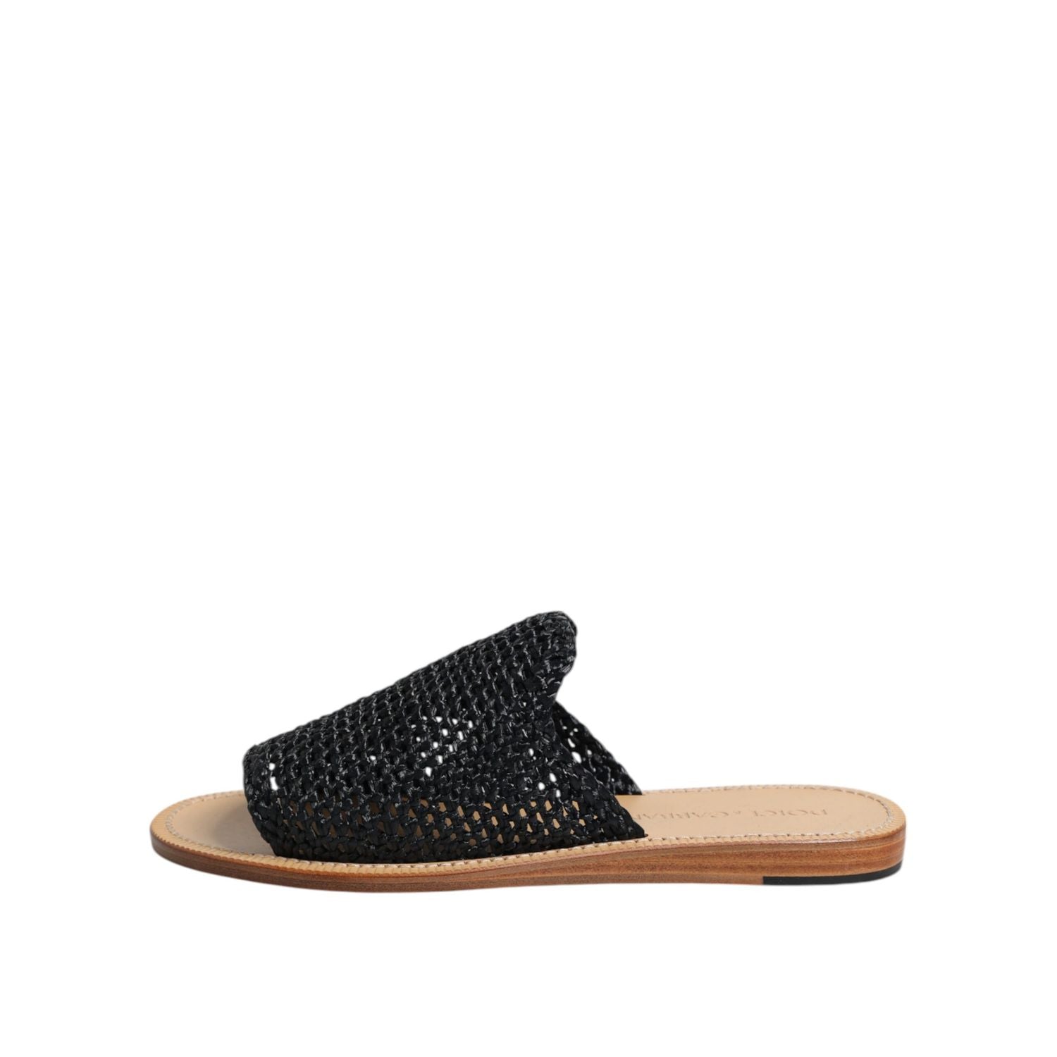 Dolce & Gabbana Black Monochrome Braided Raffia Slides Shoes