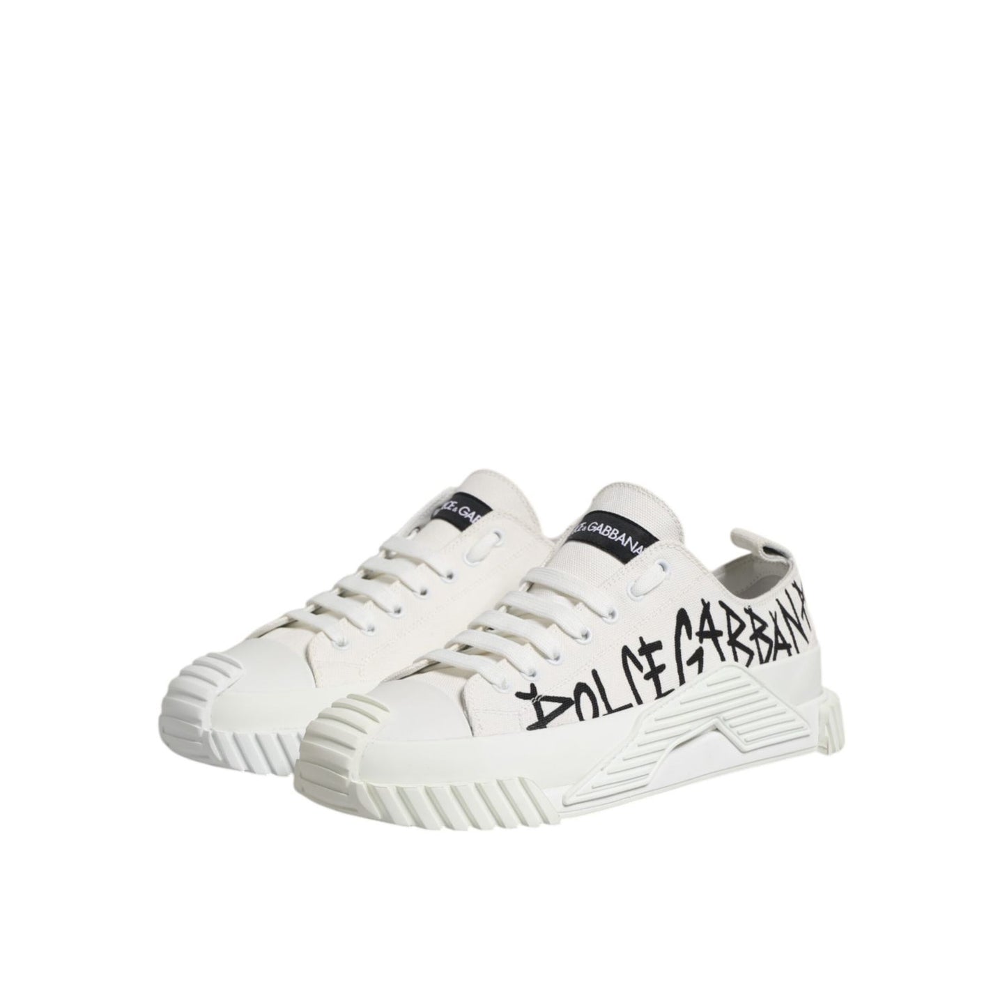 Dolce & Gabbana White Logo Print Lace Up Low Top Sneakers Shoes