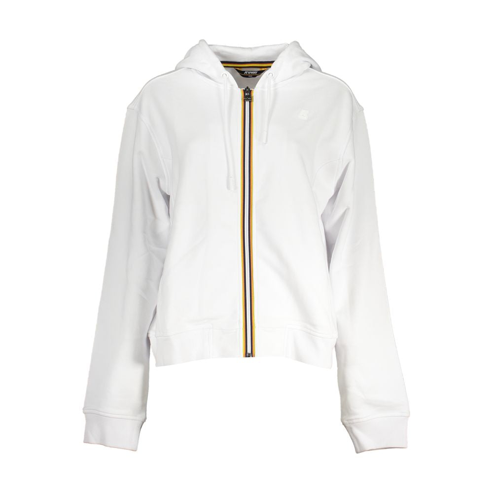 K-WAY White Cotton Women Sweater with hood and zip-up design, featuring contrast details and iconic logo for stylish, functional wear.