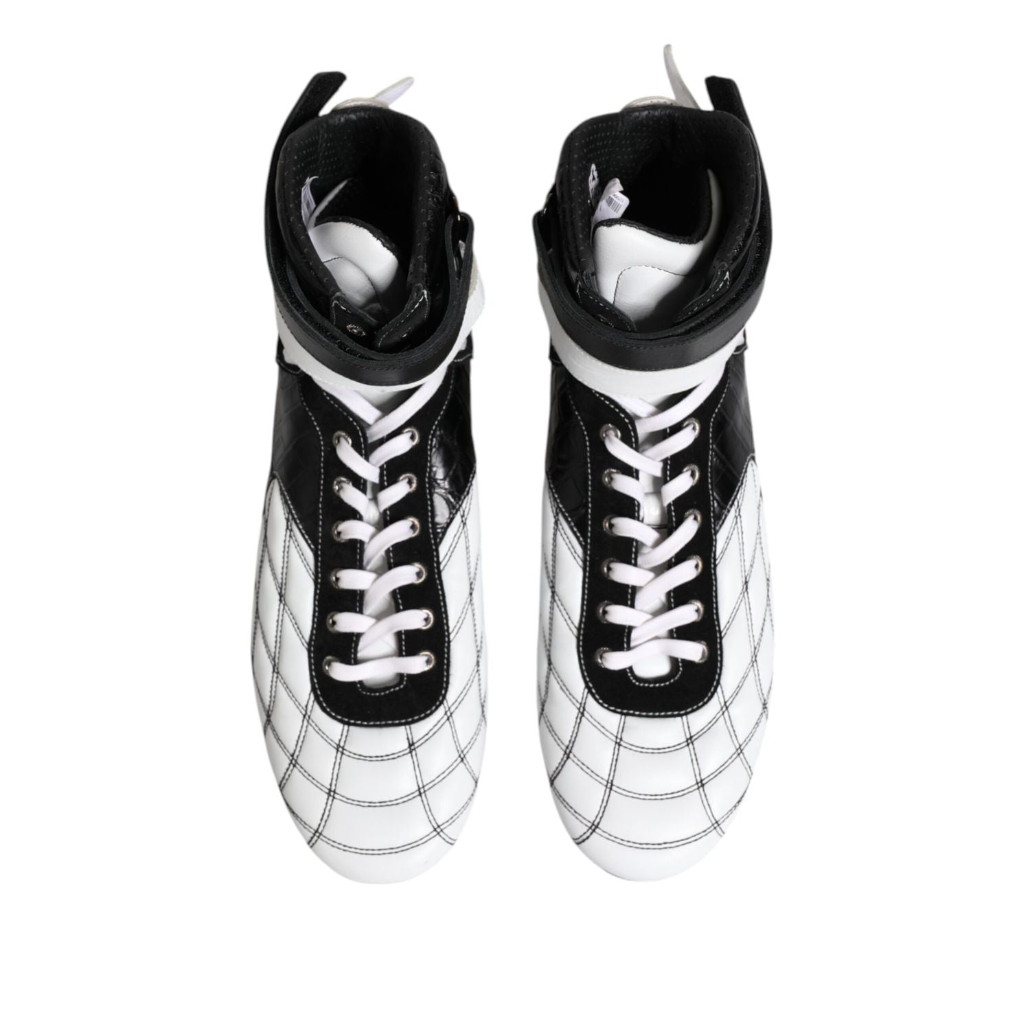 Dolce & Gabbana Black White Leather High Top Sneakers Shoes