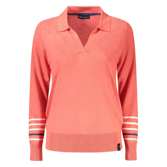 North Sails Pink Cotton Women Sweater with V-neck and contrasting details, iconic logo showcased.