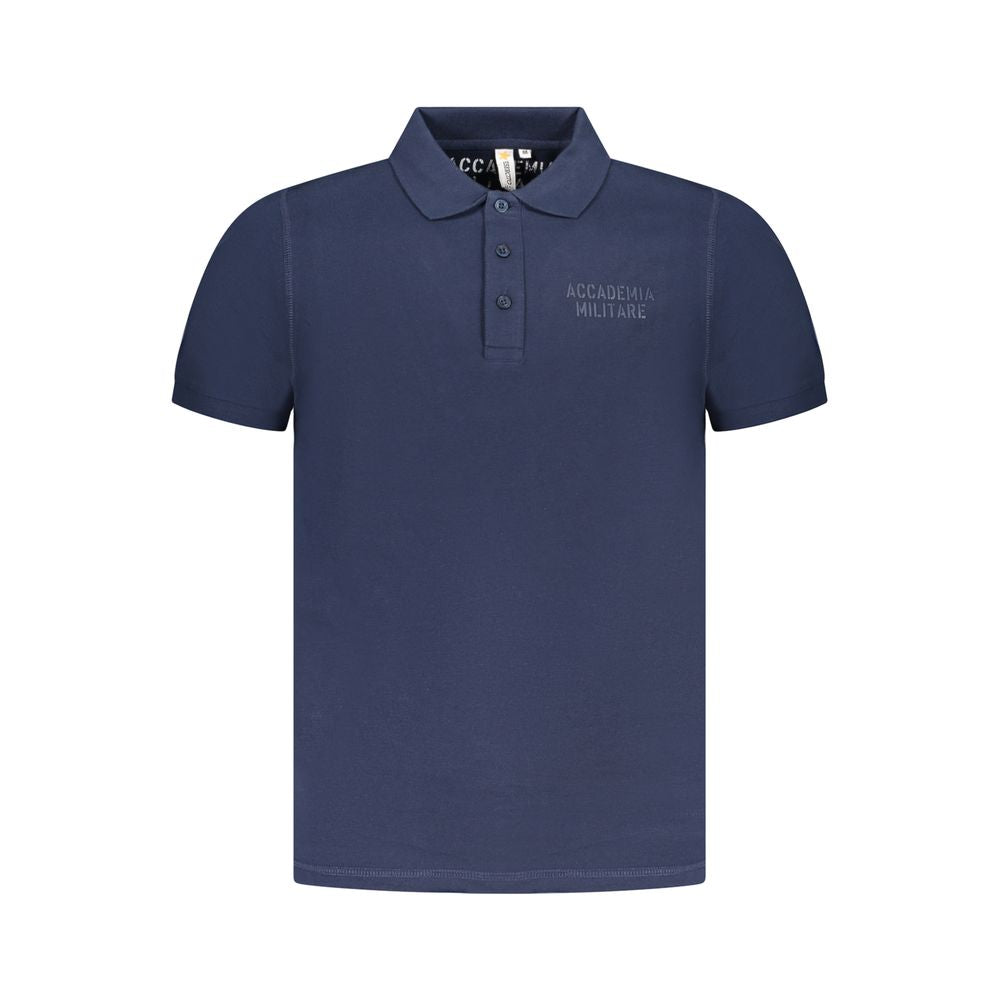 Accademia Militare Blue Cotton Polo Shirt with short sleeves, 3 buttons, and logo print.
