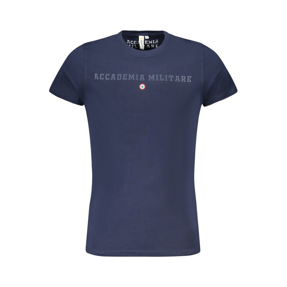 Accademia Militare Blue Cotton T-Shirt with crew neck and logo print