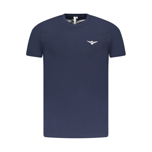 Accademia Militare Blue Cotton T-Shirt with eagle logo, short sleeves, crew neck, and print design.