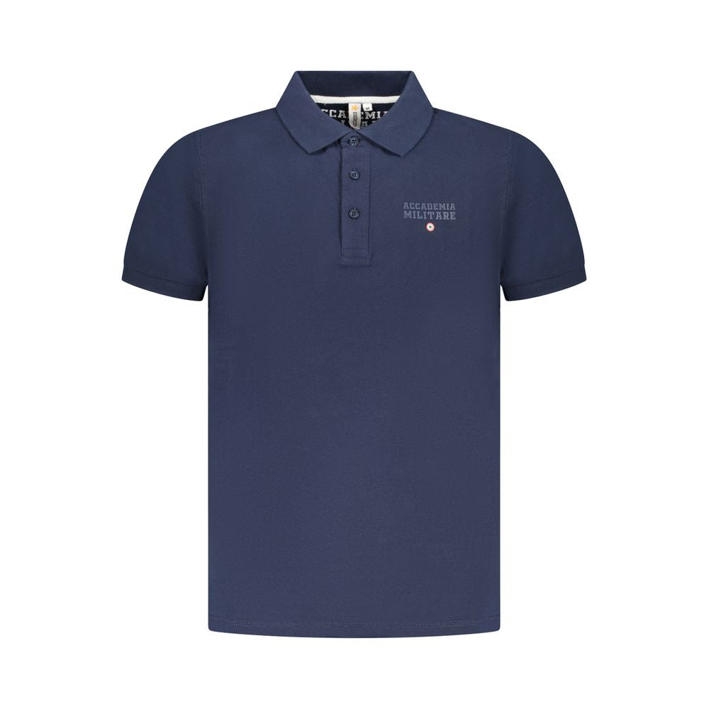 Accademia Militare Blue Cotton Polo Shirt with short sleeves, three buttons, and logo print.