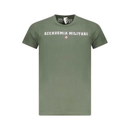 Accademia Militare Green Cotton T-Shirt with logo print, short sleeve, crew neck, featuring Accademia contrast design.