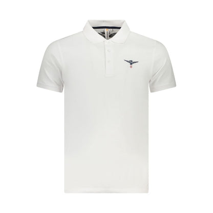Accademia Militare White Cotton Polo Shirt with short sleeves, eagle print, 3 buttons, and logo.