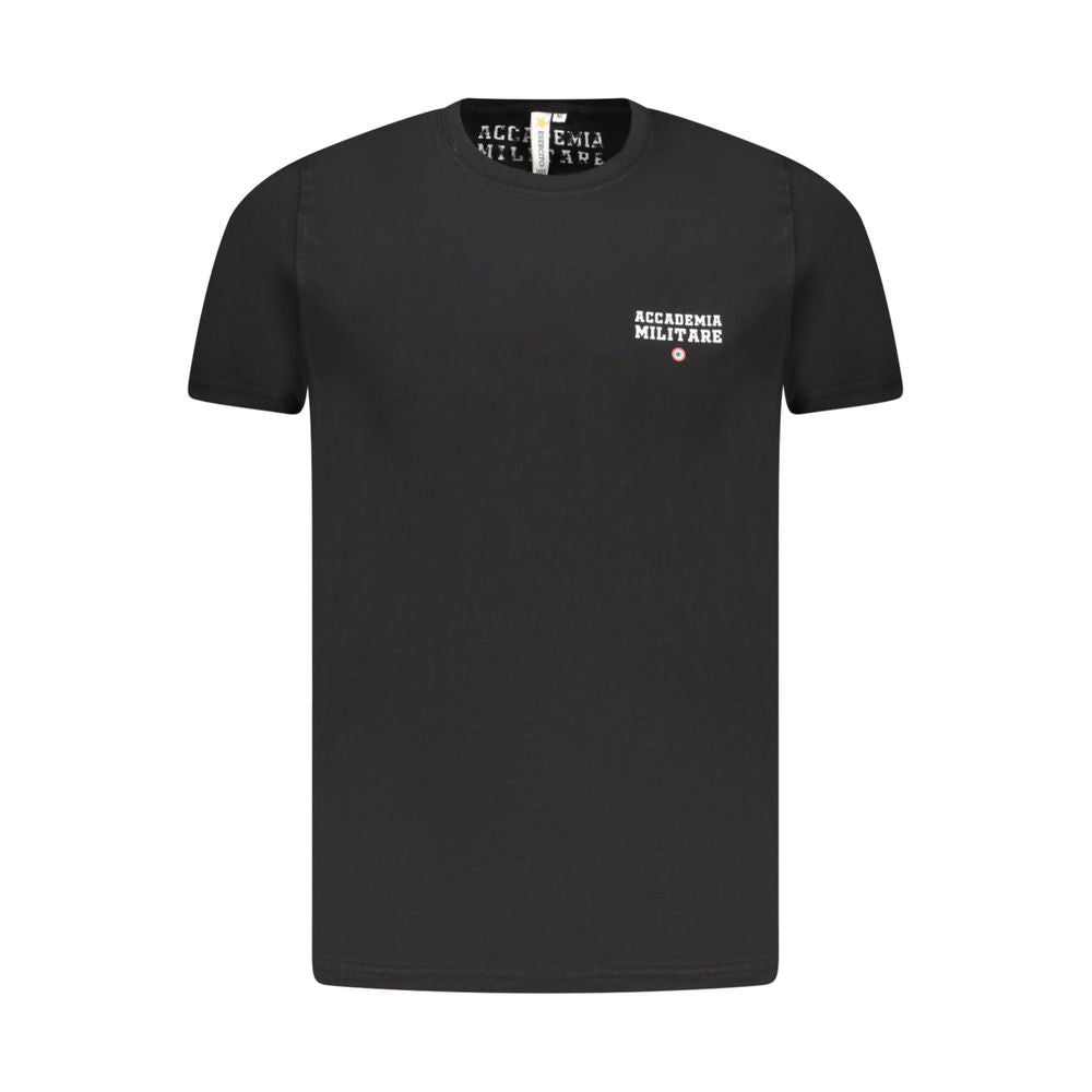 Accademia Militare Black Cotton T-Shirt with small academy logo, crew neck, short sleeves, and print design.