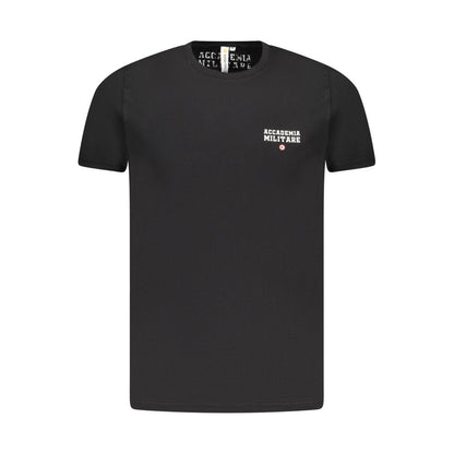 Accademia Militare Black Cotton T-Shirt with small academy logo, crew neck, short sleeves, and print design.