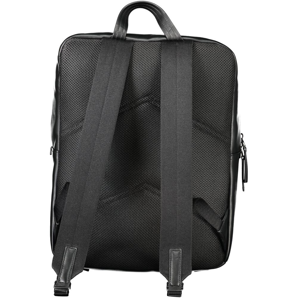 Back view of Calvin Klein Black Polyethylene Backpack with adjustable straps and handle