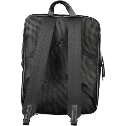 Back view of Calvin Klein Black Polyethylene Backpack with adjustable straps and handle
