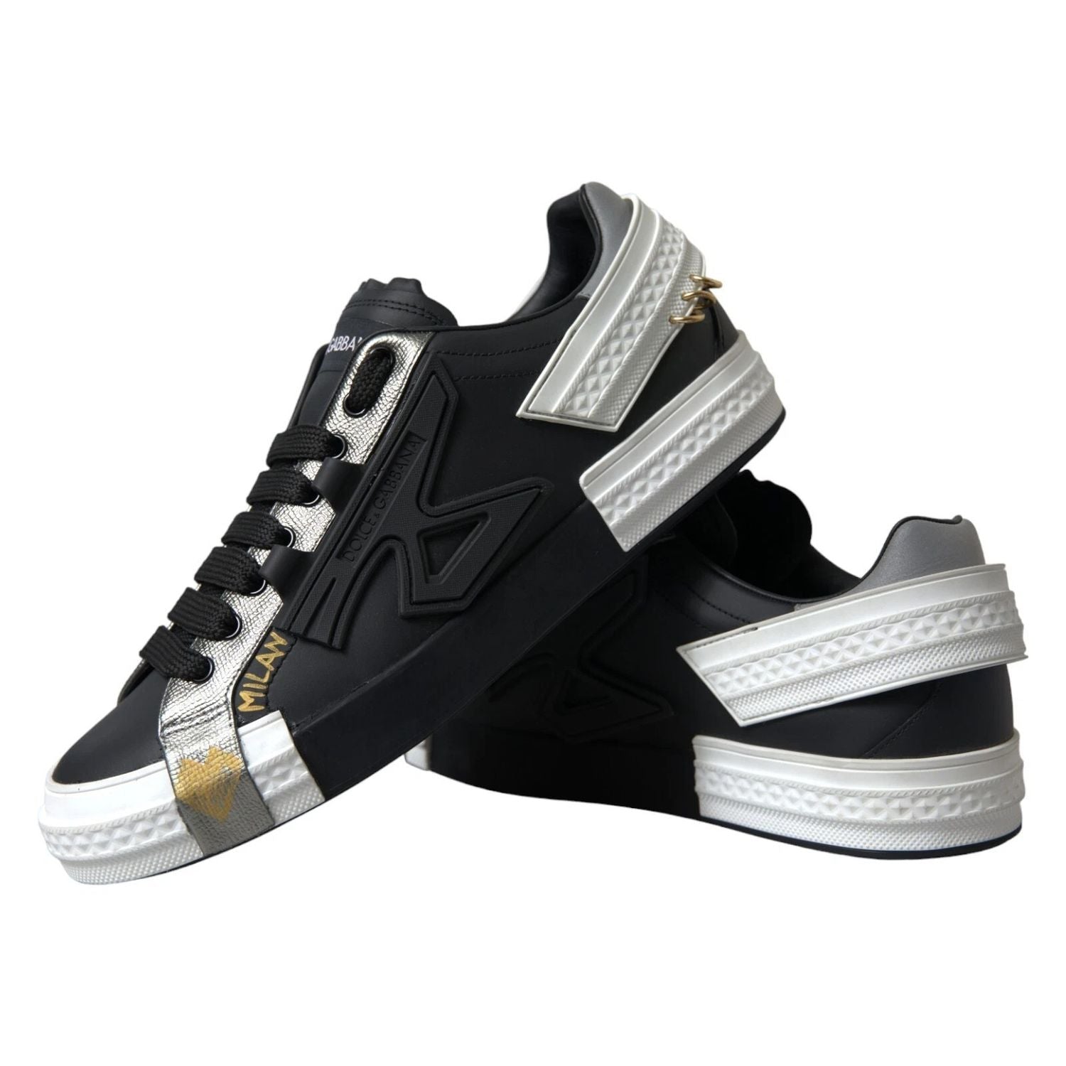 Dolce & Gabbana Black Leather Low Top Sneakers Portofino Shoes