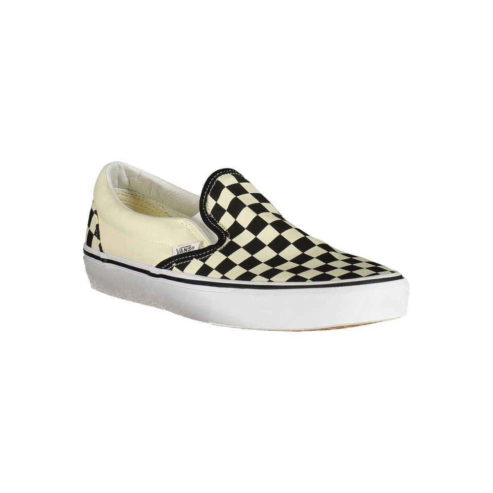 Vans White Polyester Sneaker with checked pattern, classic slip-on style, elastic fit, and contrasting details. Ideal sports shoe.
