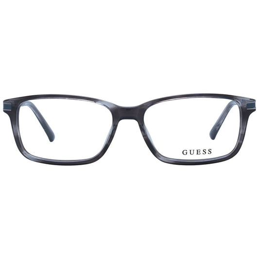 Guess Gray Men Glasses Frame, full-rim rectangle with grey acetate & metal, 55-16-145 size, includes branded case.