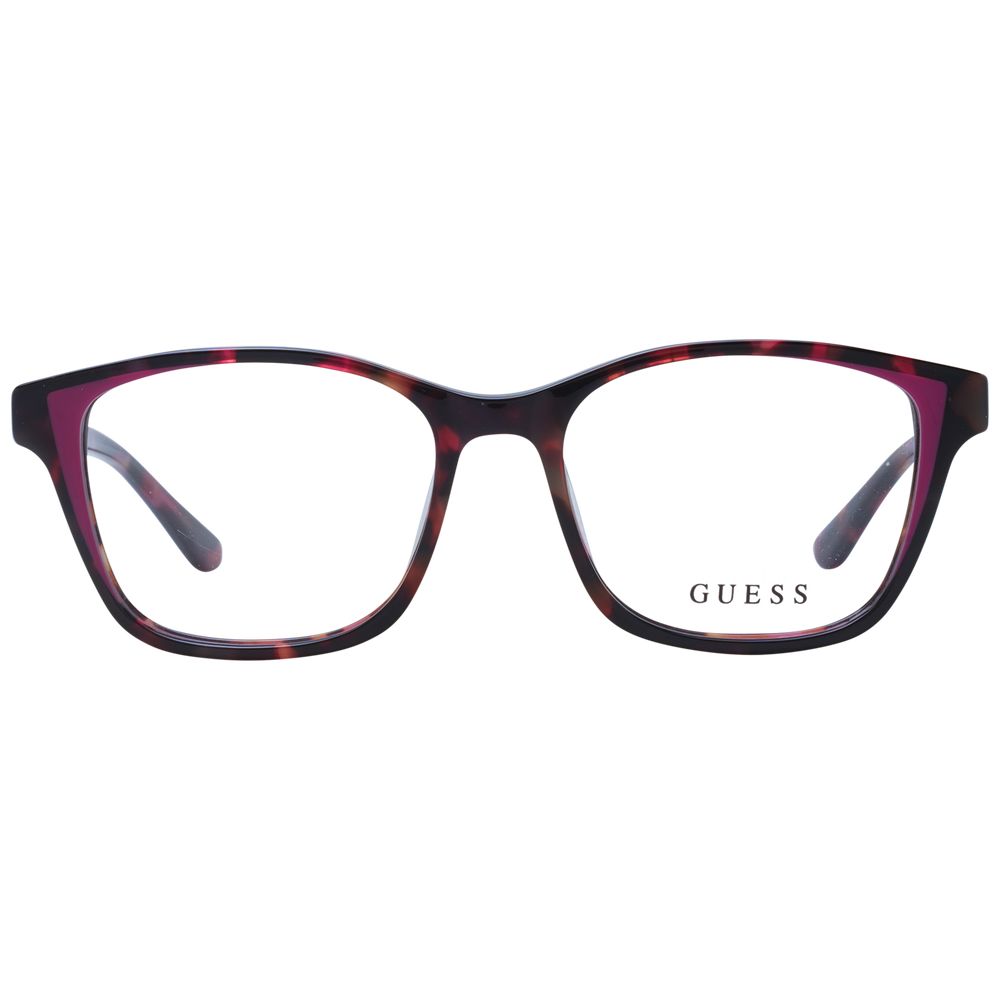 Guess Pink Women Glasses Frame, rose acetate full-rim square design with demo lenses, includes branded case.