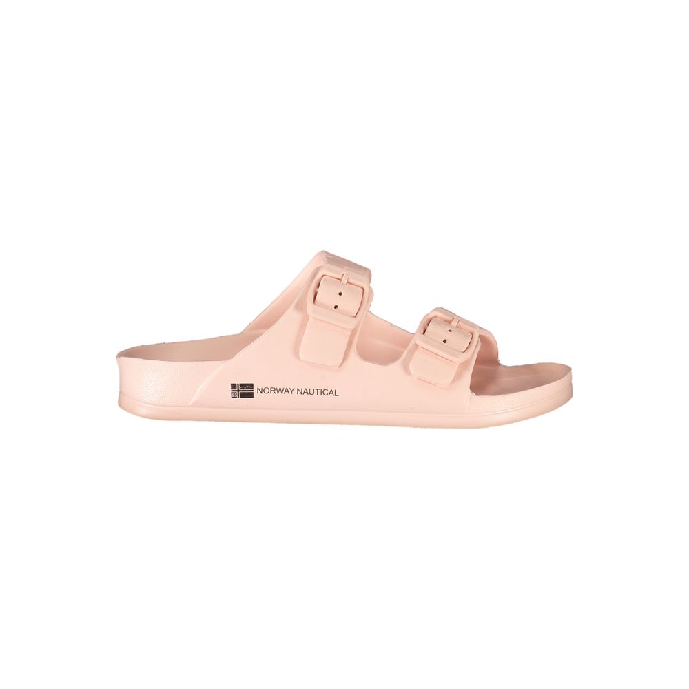 Alt Tag: Norway 1963 Pink Plastic Women Sandal with buckles and logo