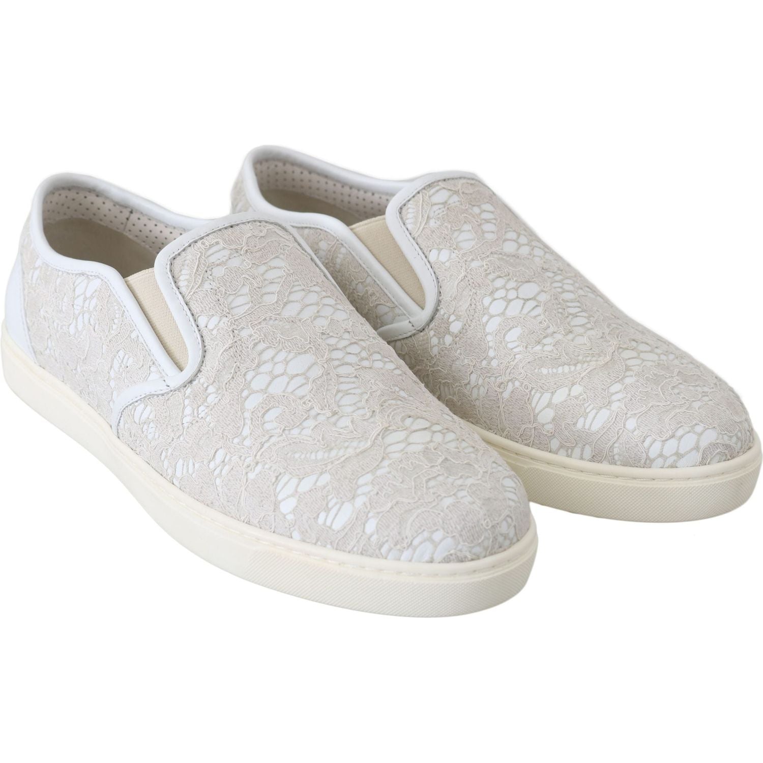 Dolce & Gabbana White Leather Lace Slip On Loafers Shoes