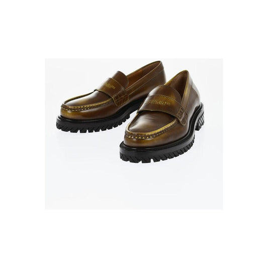 Off-White Leather COMBAT Loafers Vintage Effect