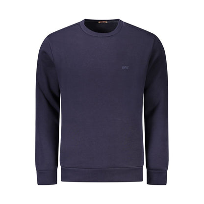 Rifle Blue Cotton Men Sweater with long sleeves and crew neck, featuring a subtle logo. Perfect blend of comfort and modern style.