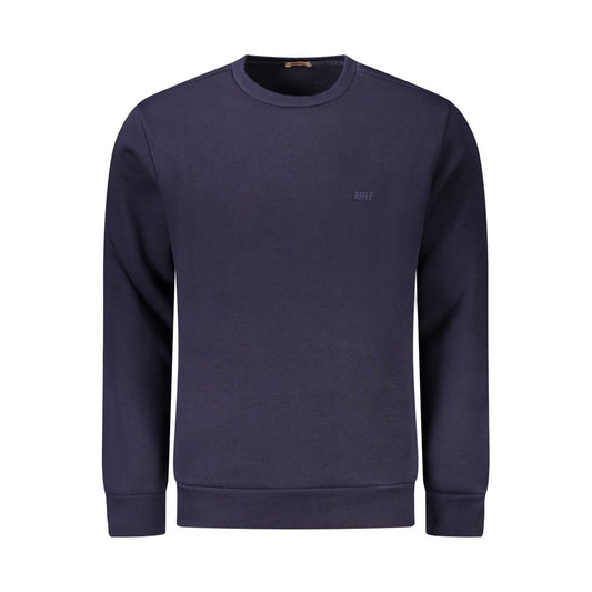 Rifle Blue Cotton Men Sweater with long sleeves and crew neck, featuring a subtle logo. Perfect blend of comfort and modern style.