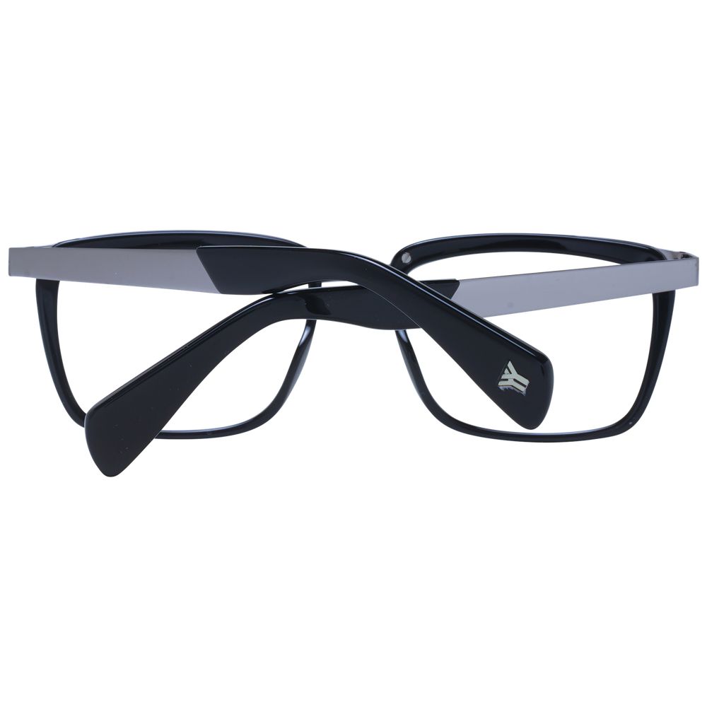 Yohji Yamamoto Black Unisex Glasses Frame with acetate full-rim square design, demo lenses, and branded soft case.